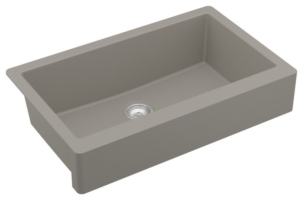 Karran Retrofit Farmhouse Quartz 34" Single Bowl Sink Kit, Concrete
