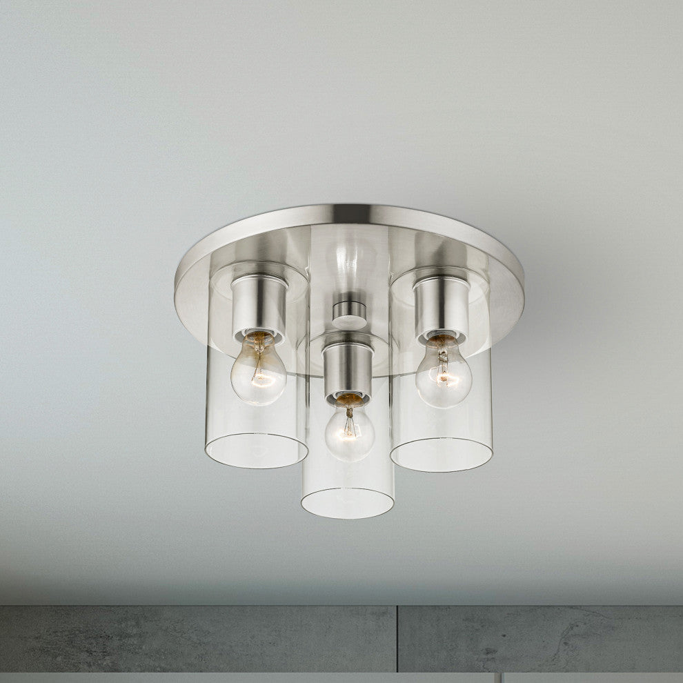 Livex Lighting Zurich 3 Light Brushed Nickel Large Flush Mount