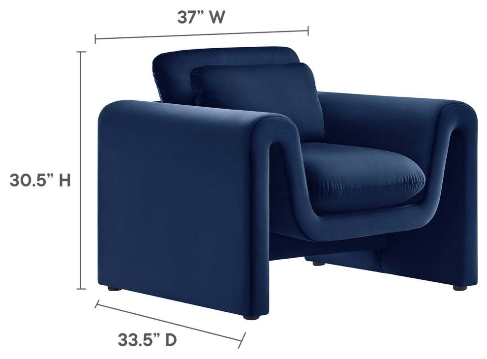 Waverly Performance Velvet Armchair - Midnight Blue