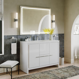 Esconde Bath Vanity, High Gloss White, 48", Single Sink, Freestanding