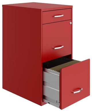 Pemberly Row 18" 3-Drawer Modern Metal Organizer File Cabinet in Red