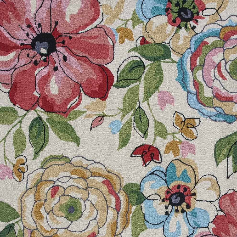 HomeRoots 8'x10' Sand Beige Hand Hooked Floral Indoor Area Rug
