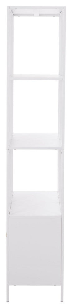 Bookcase Wall Shelf Rack, Steel Metal, White, Gold, Lounge Lobby Hospitality