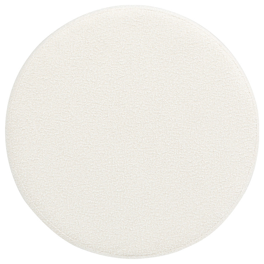 Fuji 36" Round Upholstered Storage Cocktail Ottoman, Ivory White Boucle