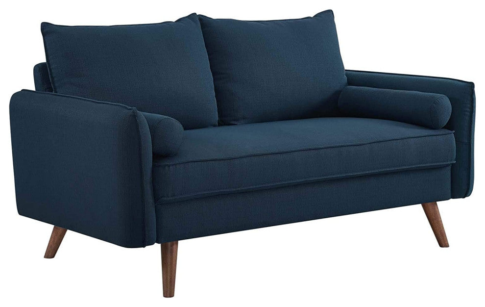 Contemporary Sofa, Comfortable Polyester Seat With Cushioned Back, Azure
