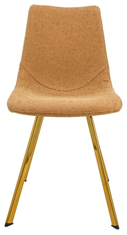 LeisureMod Markley Modern Leather Dining Chair With Gold Legs Set of 2