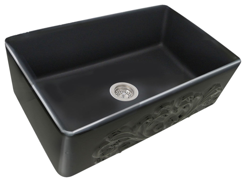 Nantucket FCFS3320S-FiligreeMBL 33" Matte Black Farmhouse Fireclay Sink