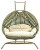 LeisureMod Wicker Hanging Double Egg Swing Chair, Beige