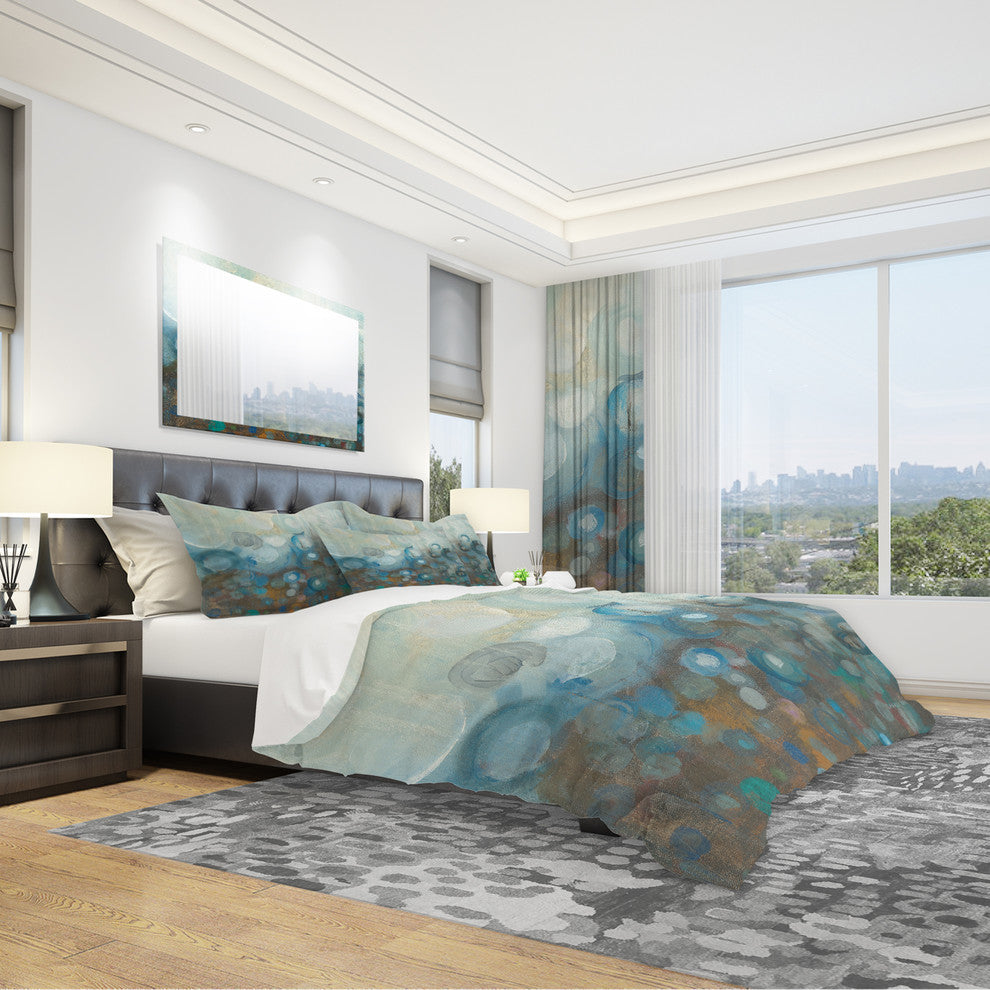 Blue and Bronze Dots On Glass I Duvet Cover Set, Twin