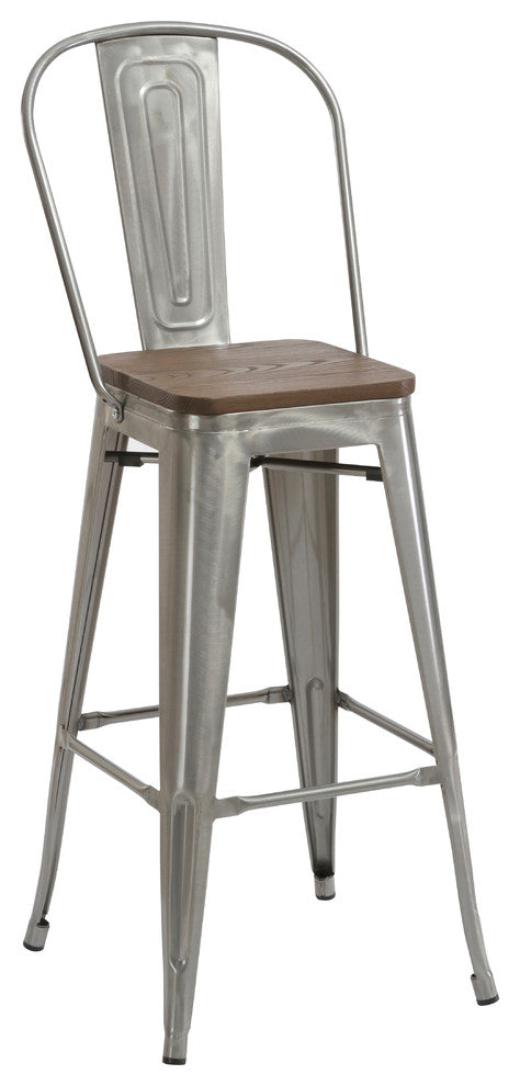 Tradd Metal and Wood Bistro Bar Stools, Set of 2, Gunmetal, 30"