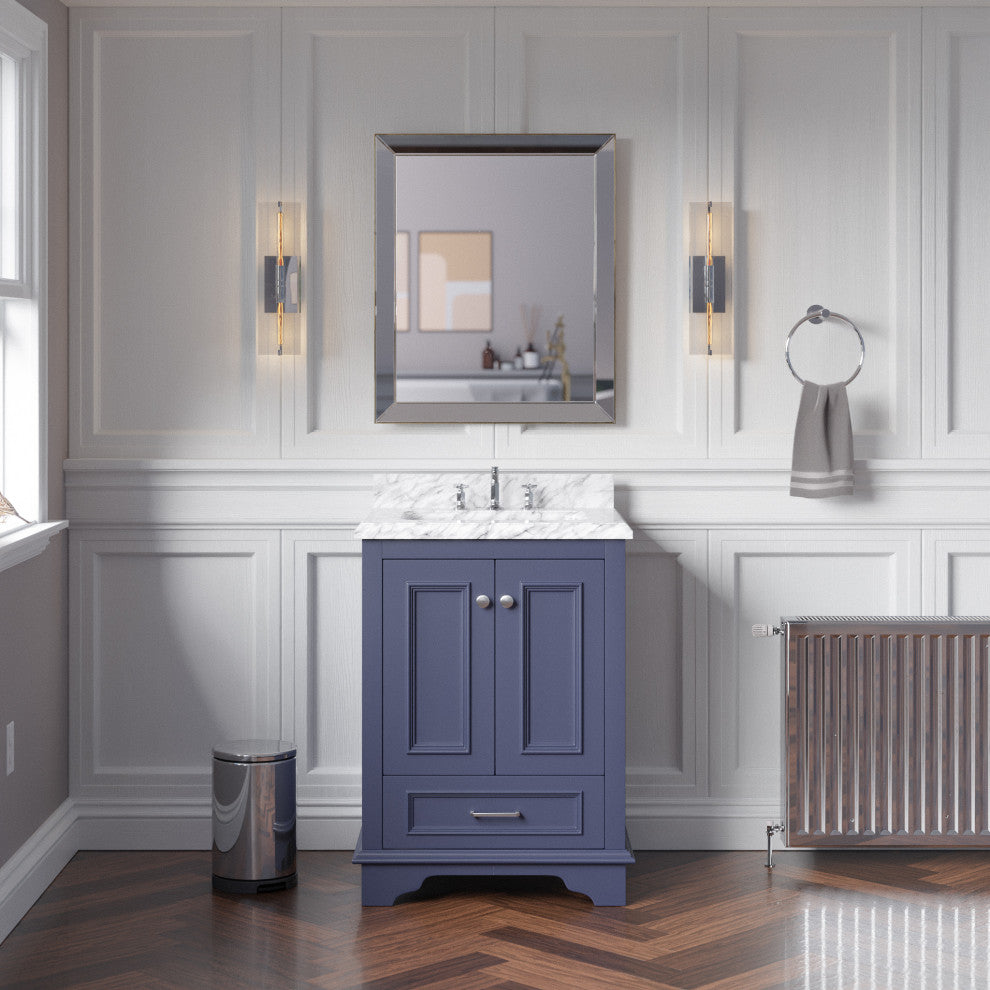 Nantucket 24" Bathroom Vanity, Marine Gray, Carrara Marble