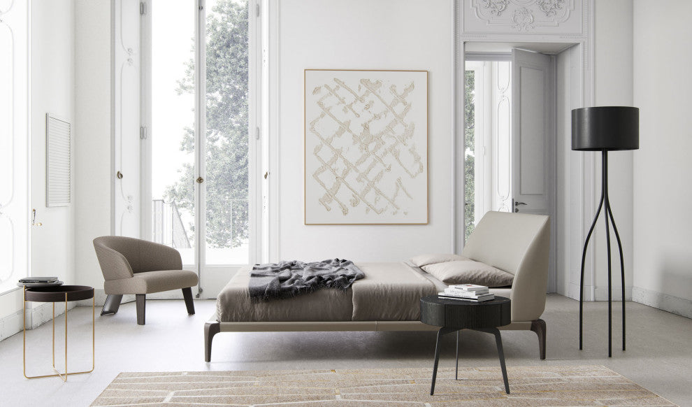 Vanderbilt Bed, Truffle Beige Eco Leather and Seared Ash, Queen