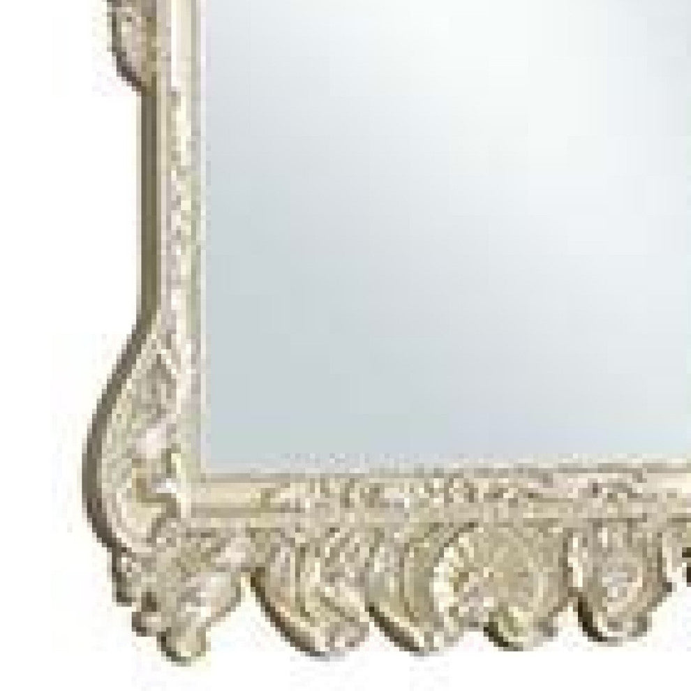 Benzara BM275050 61" Wall Mirror, Oversized Floral Carving, Champagne Silver