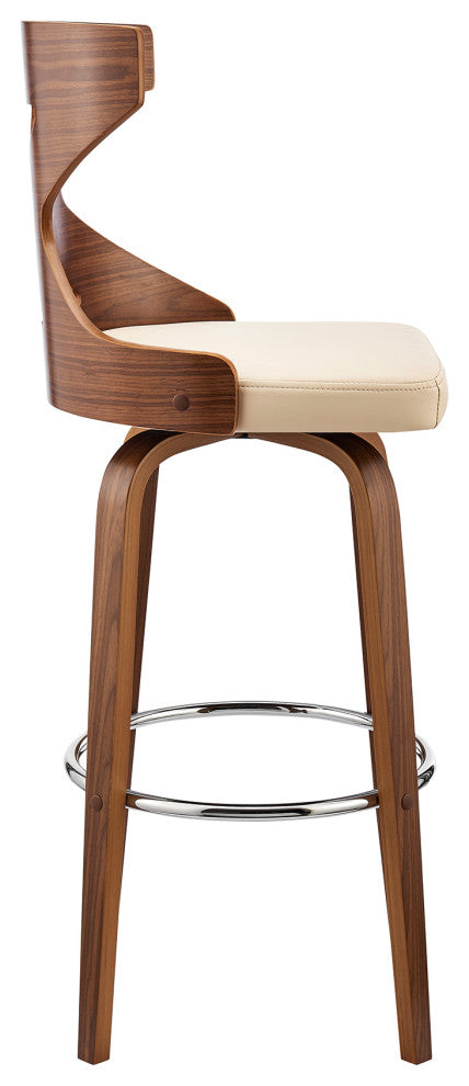 Gayle 30" Swivel Cross Back Cream Faux Leather and Walnut Wood Bar Stool