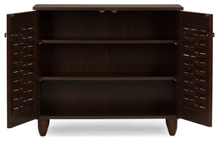 Winda Modern 2-Door Dark Brown Wooden Entryway Shoes Storage Cabinet