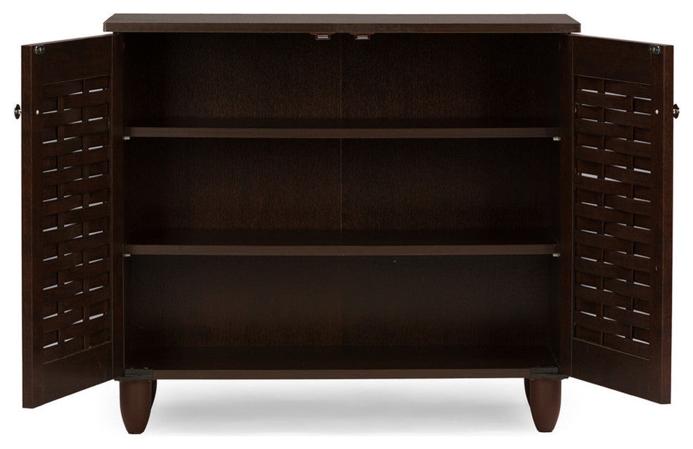Winda Modern 2-Door Dark Brown Wooden Entryway Shoes Storage Cabinet