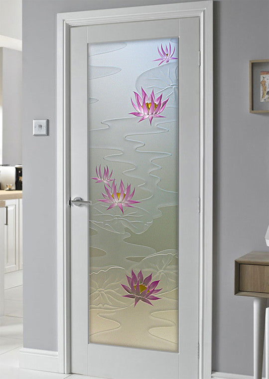 Interior Prehung Door or Interior Slab Door - Lily Pads & Lotus - Primed -...