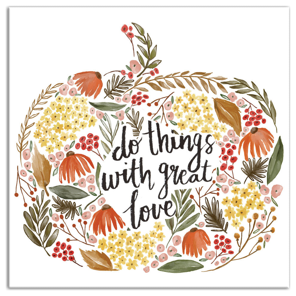 Floral Harvest Pumpkin 3 20x20 Canvas Wall Art