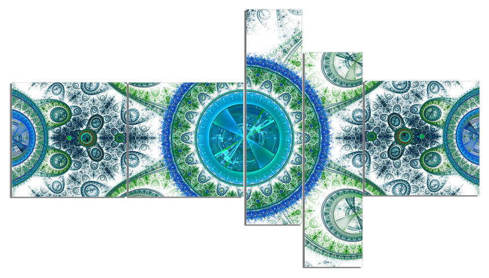 Blue Psychedelic Relaxing Art, Abstract Canvas Art Print, 60"x32", 5 panels