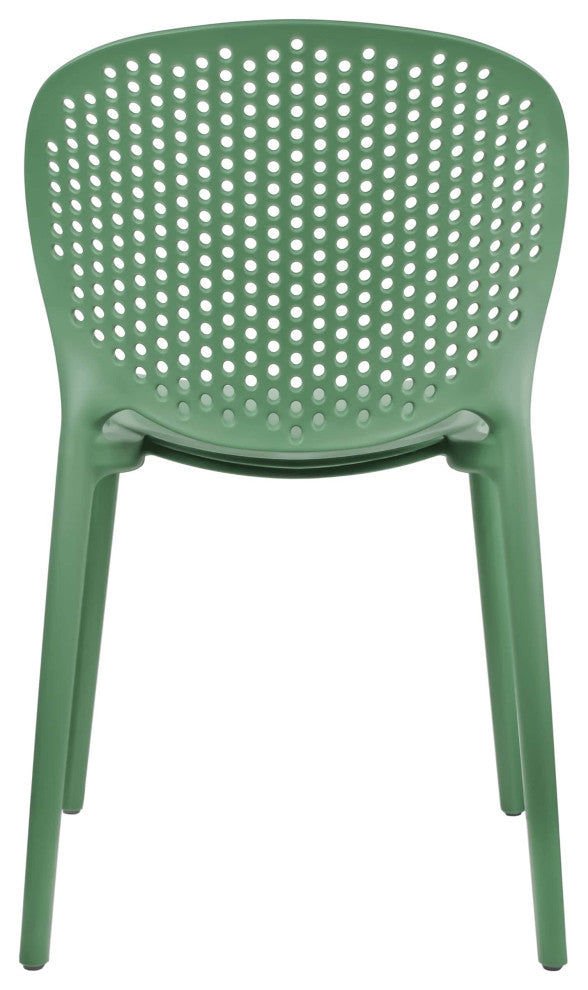 Stackable Plastic Armless Side Dining Chairs Fully Assembled Set of 2, Green