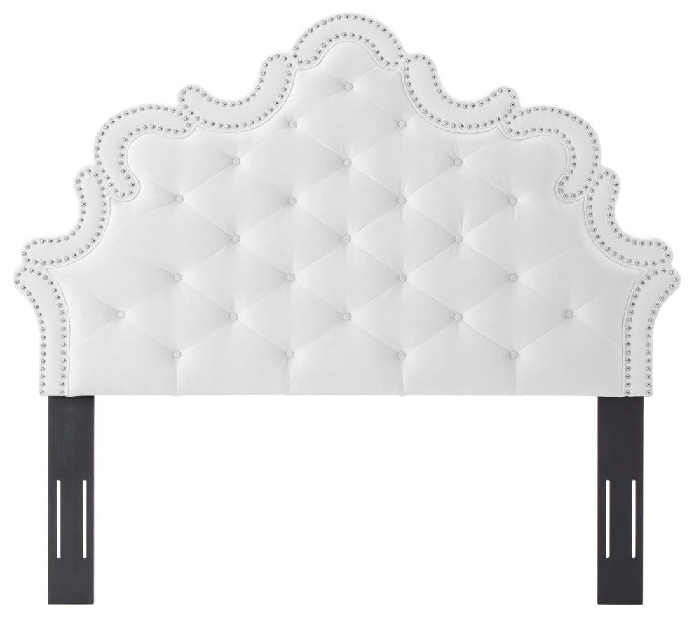 Tufted Headboard, Nailhead, Twin Size, White, Velvet, Modern, Mid Century Guest