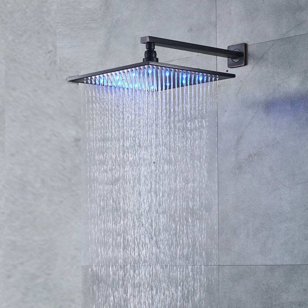 Fontana Oil Rubbed Bronze 12" Bathroom Rain Shower Set With LED Color