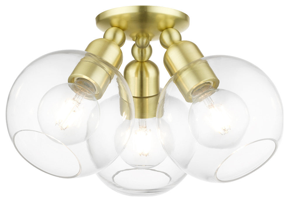 Downtown 3 Light Satin Brass Sphere Semi-Flush