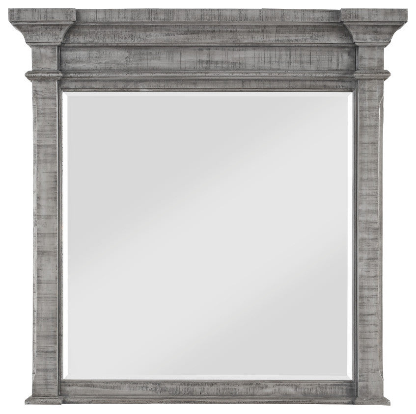 Benzara Wooden Frame Square Mirror with Tapered Moldings, Gray