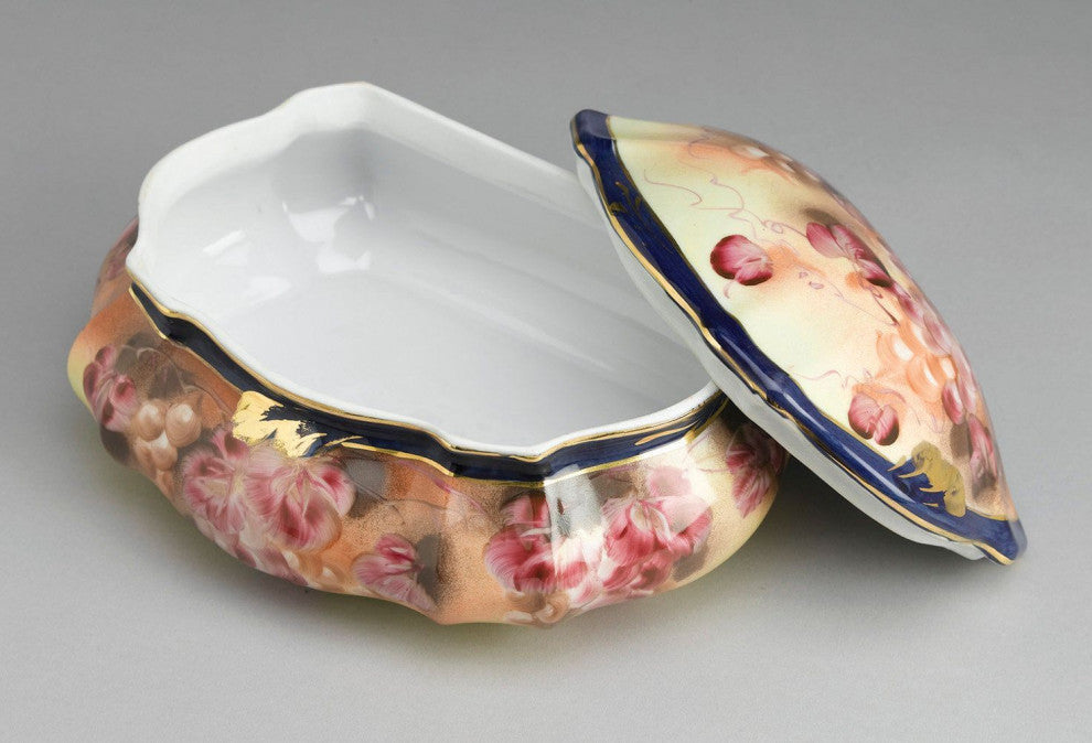 Estepp Ceramic Grape Design Decorative Box, Burgundy/Cream/Blue/Gold