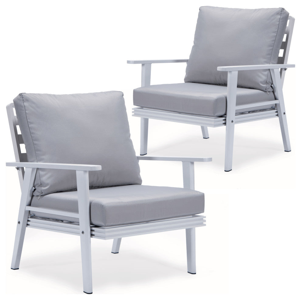 LeisureMod Walbrooke White Patio Armchairs with Cushions Set of 2, Light Gray