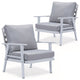 LeisureMod Walbrooke White Patio Armchairs with Cushions Set of 2, Light Gray