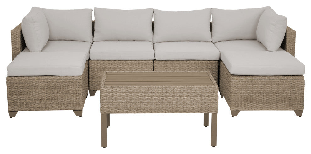 Maui 7-Piece Outdoor Conversation Set, Two Ottomans, Coffee Table, Hazel