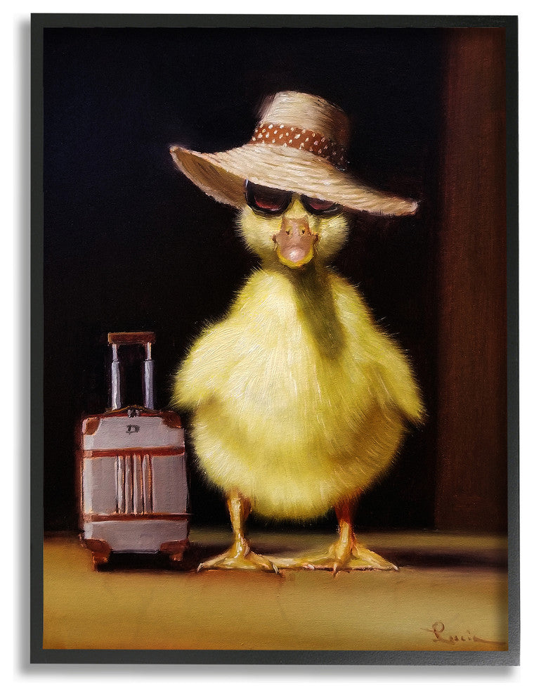 Little Vacation Chick Ready to Travel Painting Framed Giclee, 16"x20"