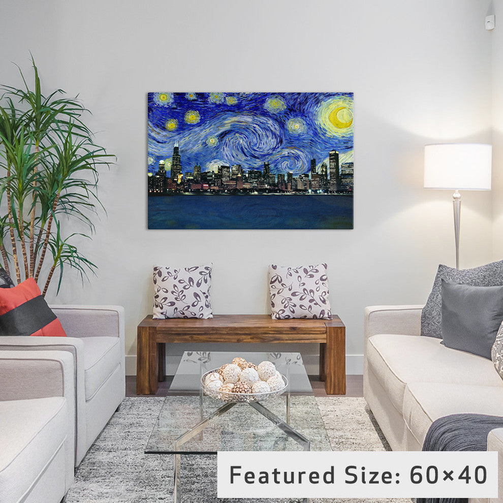 Chicago, Illinois Starry Night Skyline by 5by5collective