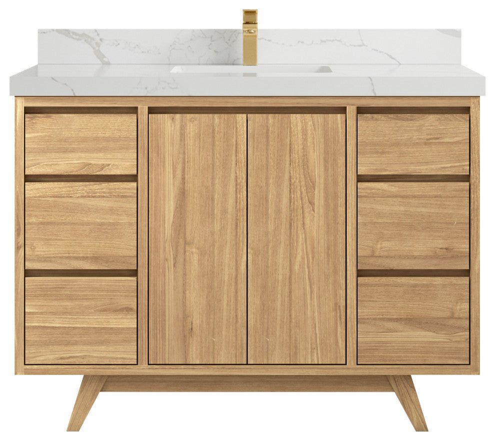 Madison Teak 48 Single Sink Bath Vanity in Light Natural 2" Calacatta Laza