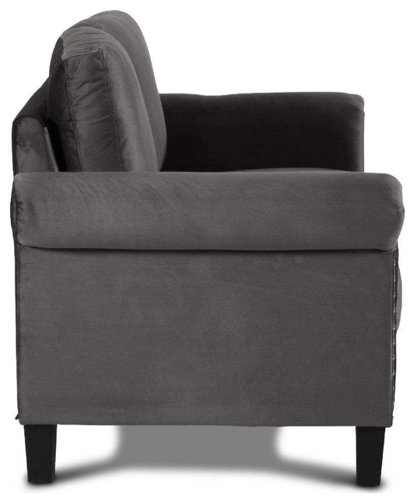 Benzara BM271912 60" Velvet Upholstered Loveseat With Nailhead Trim, Gray