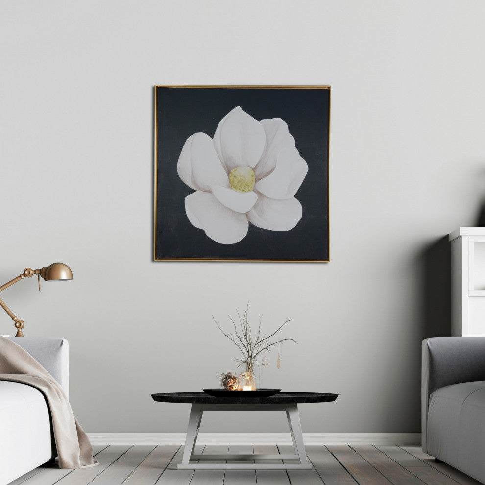 Delicate White Magnolia Flower Framed Canvas Wall Art