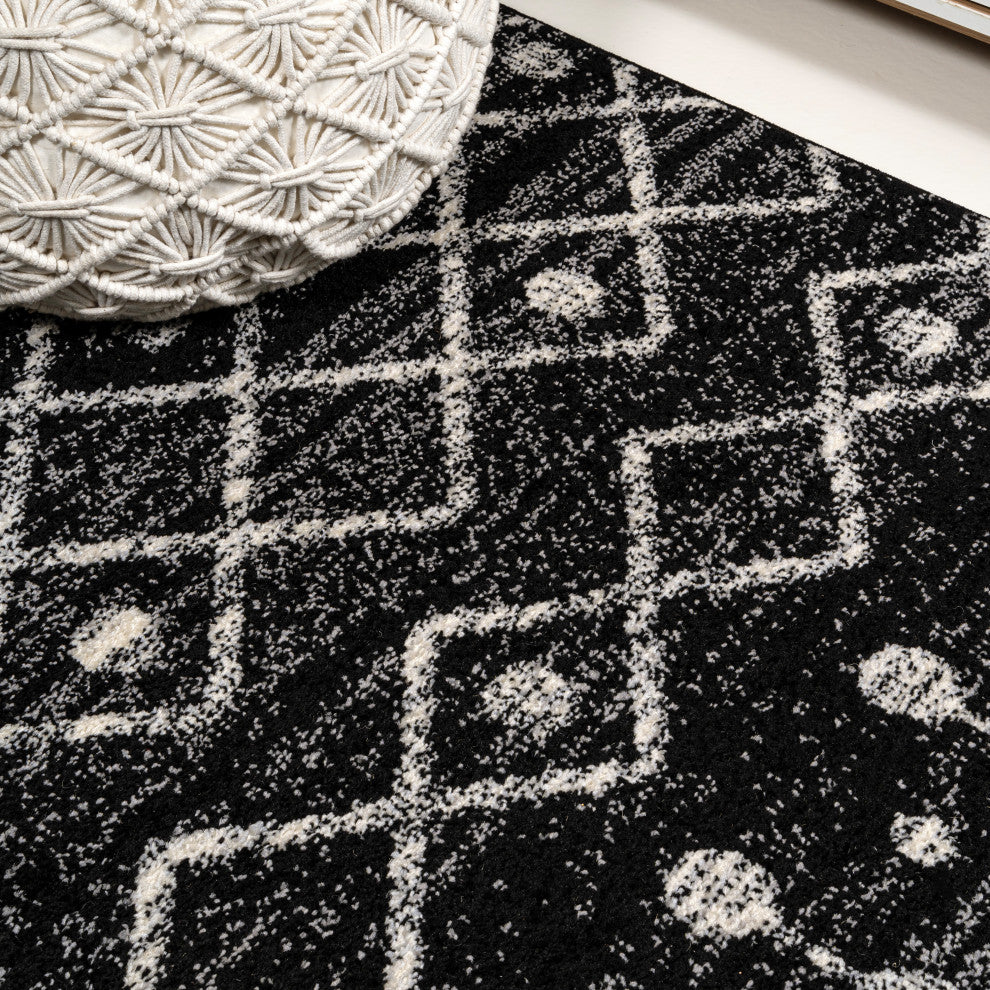 Aksil Moroccan Beni Souk Area Rug, Black/Cream, 3 Ft. X 5 Ft.