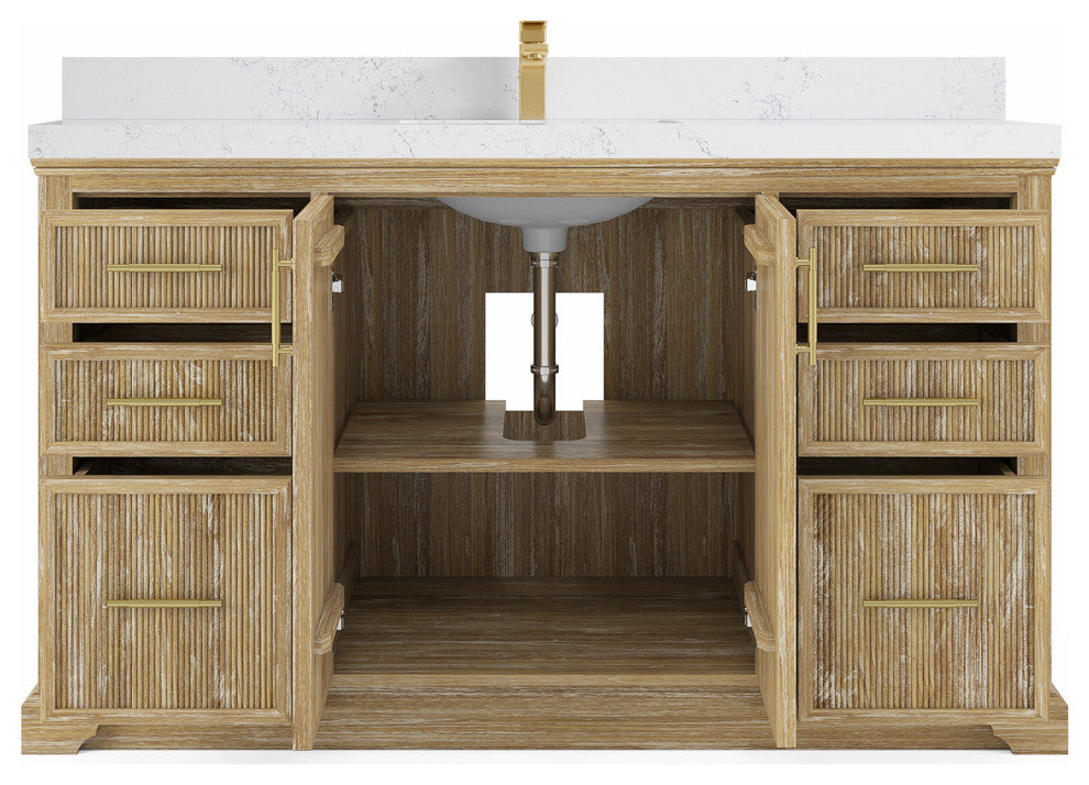 Alys Teak 60 Single Sink Bathroom Vanity Whitewashed 2" Empira Quartz