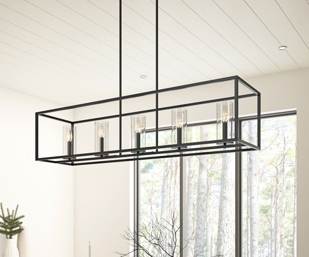 Farmhouse 5-Light Metal Frame Kitchen Island Chandelier with Glass Shades