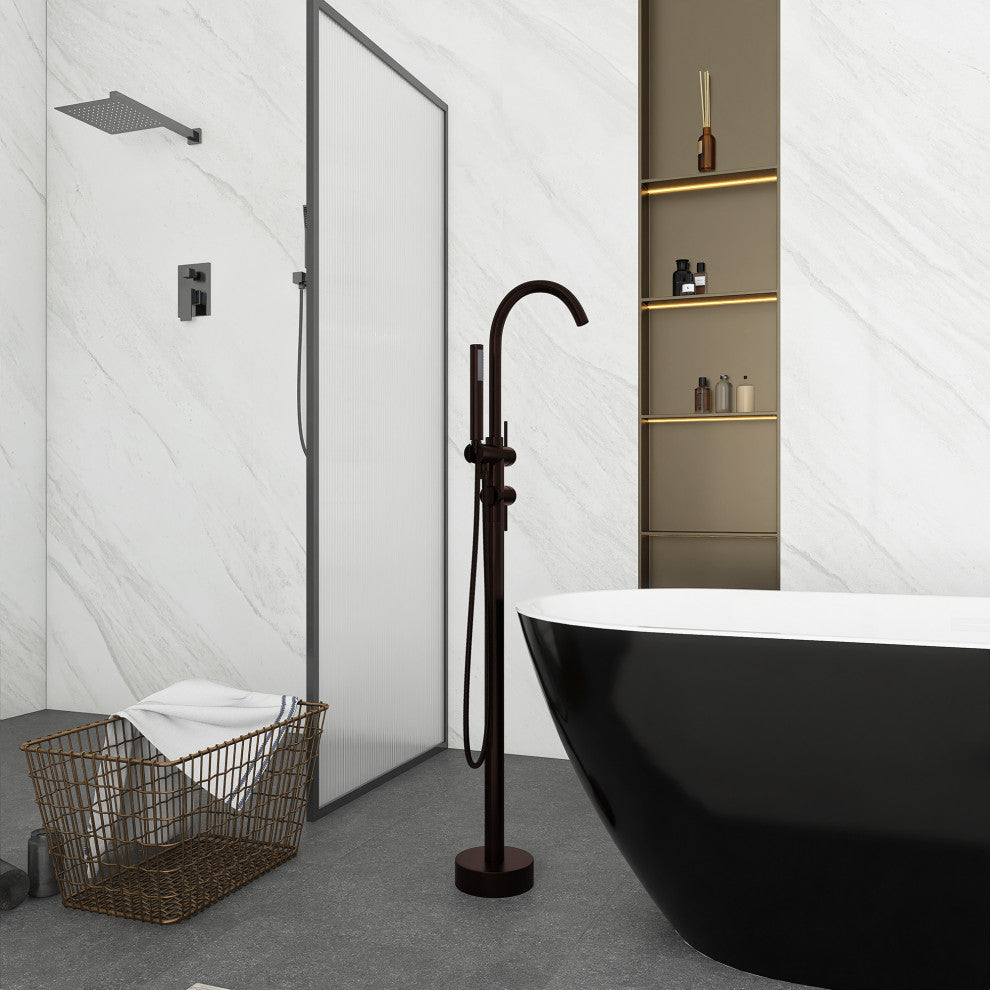 Freestanding Double Handle Clawfoot Tub Faucet, Brown