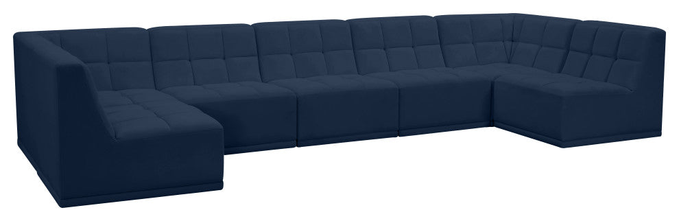 Relax Velvet Upholstered 7-Piece U-Shaped Modular Sectional, Navy