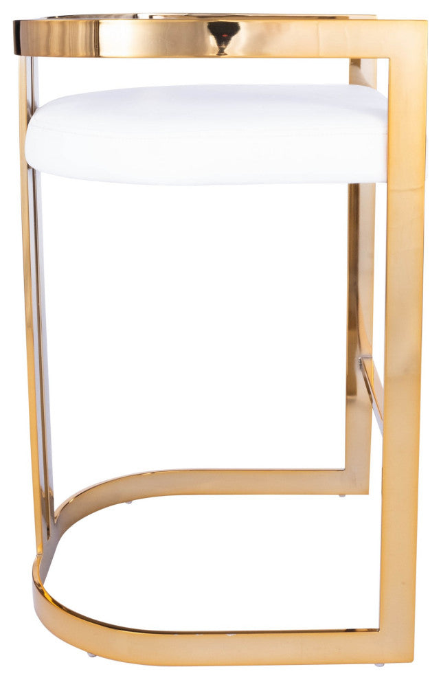 Gold and White Faux Leather Counter Stool