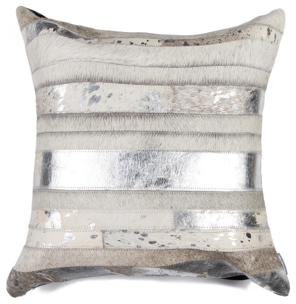 Natural Torino Madrid Pillow 18"x18", Grey and Silver