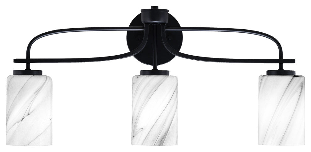 Cavella 3 Light Bath Bar, Matte Black Finish, 4" Onyx Swirl Glass