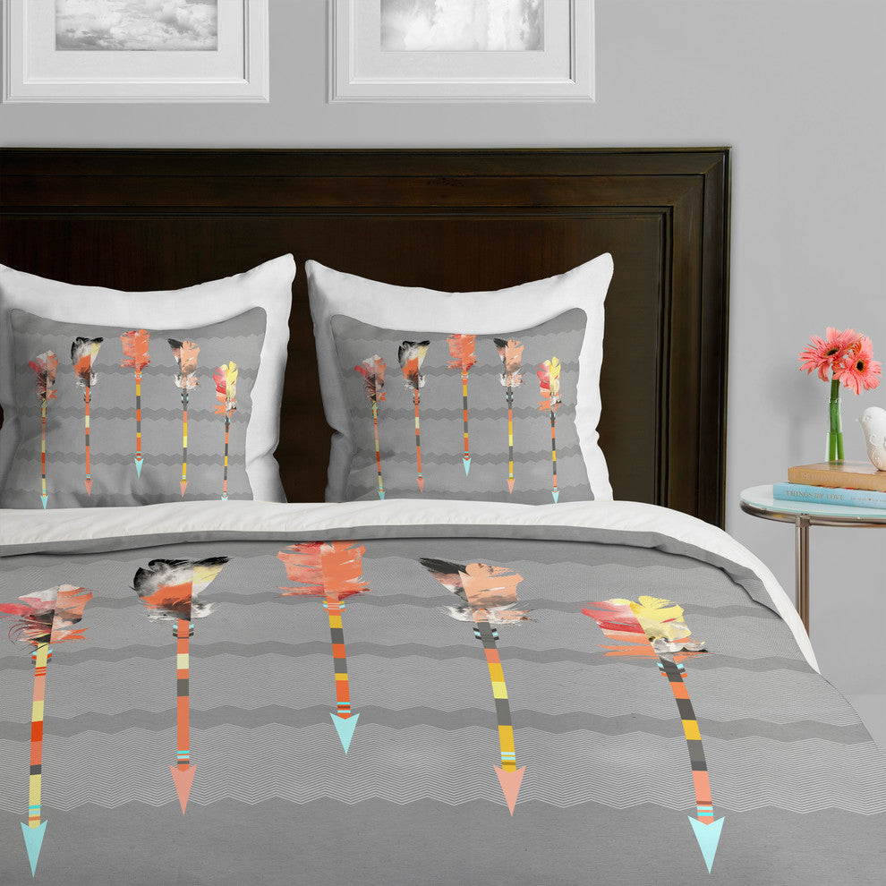 Deny Designs Iveta Abolina Gray Pastel Feathers Duvet Cover - Lightweight