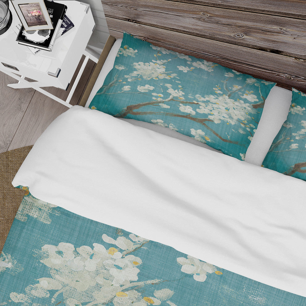 Blue Cherry Blossoms Ii Cottage Duvet Cover Set, King