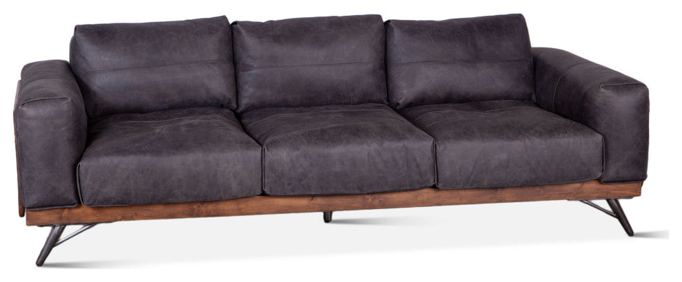 Chiavari Mid Century Antique Ebony Leather Sofa