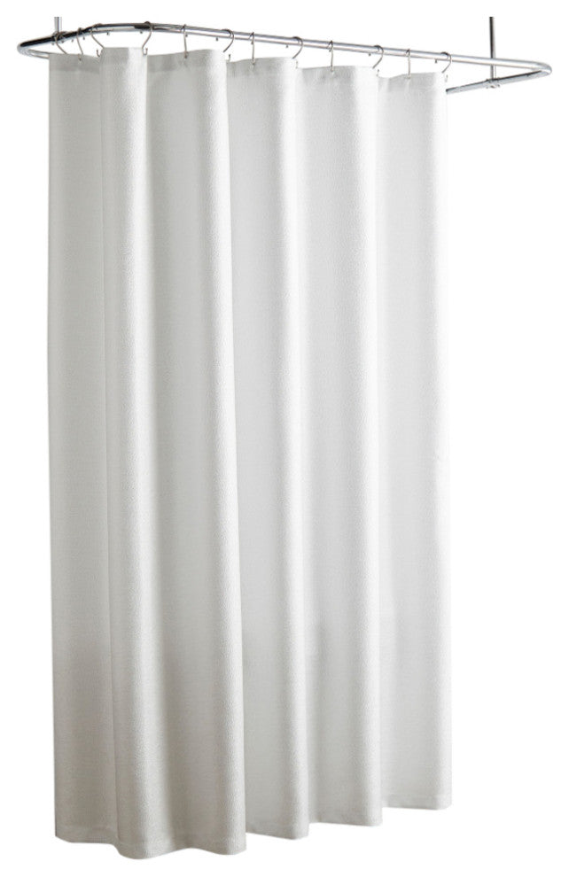 Freda Metallic Buttonhole Top Shower Curtain, White, 70 x 72"