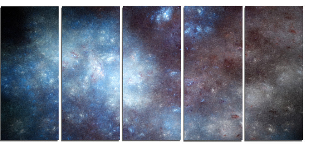 Blue Grey Starry Fractal Sky, Abstract Art on Canvas, 60"x28", 5 Panels